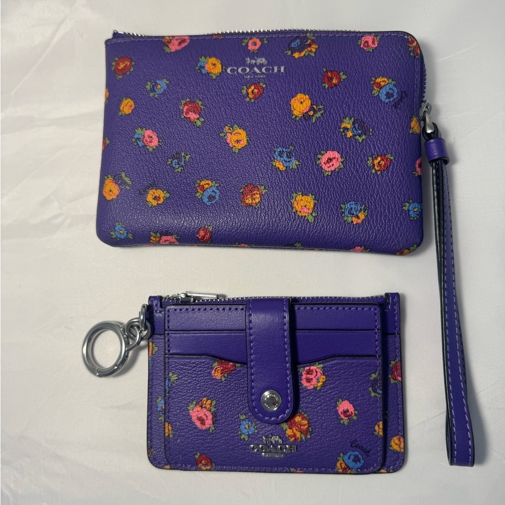 Coach Purple Floral Wristlet and Card Holder SET